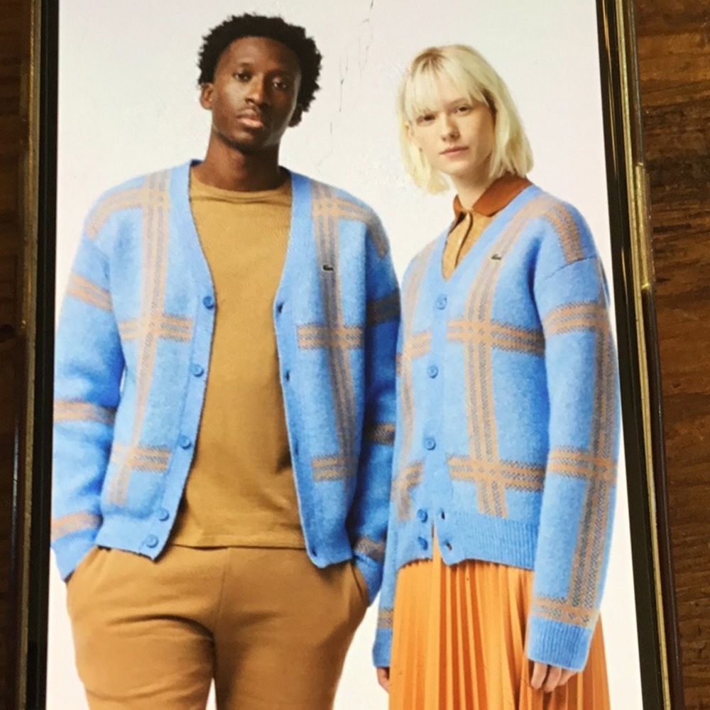 Lacoste Unisex Tartan Pattern Wool Cardigan.